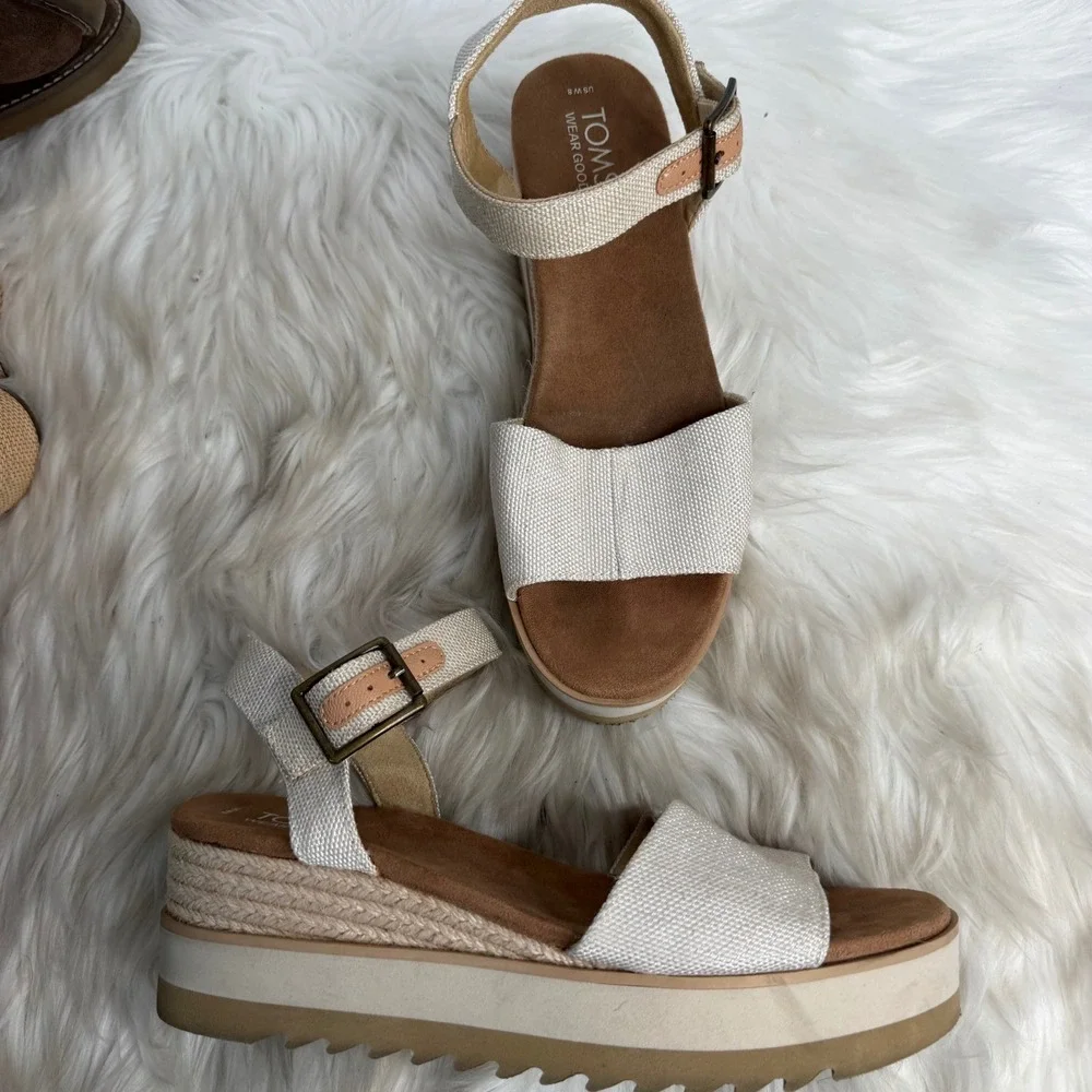 TOMS Diana Platform Wedge Sandals Cream Textile Espadrille Womens 8